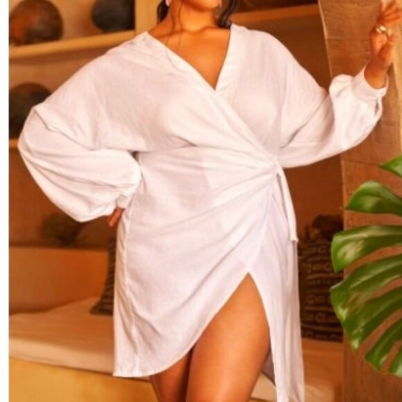 Venus Linen Wrap Mini Dress - Picture 1 of 3